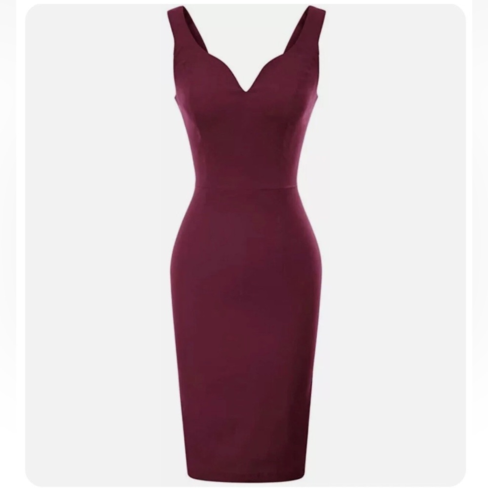 NWT-Grace Karin Deep Red Wine Deep V Pencil Dress